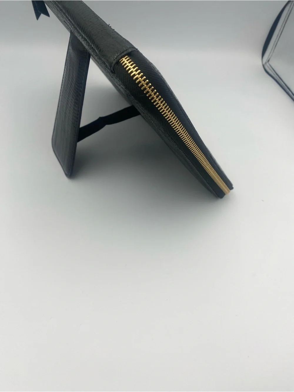 Stella & Dot Black Faux Croc Zip Portfolio with Gold Emblem iPad case